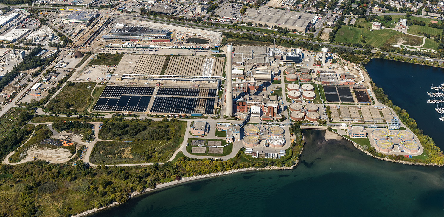 Aerial view of the Ashbridges Bay Wastewater Treatment Plant