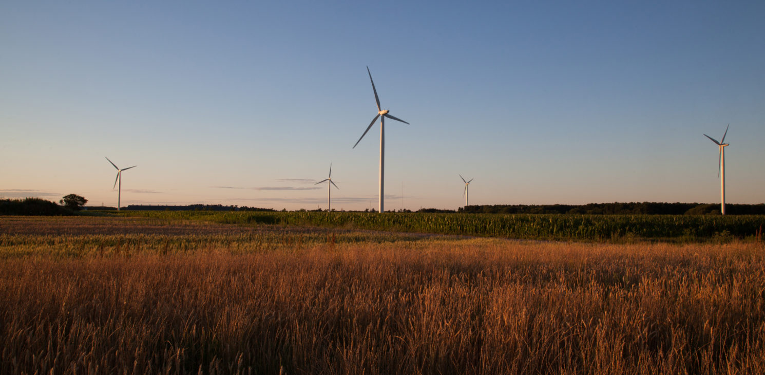 Landscape of wind turbines at Pierre-De Saurel wind farm