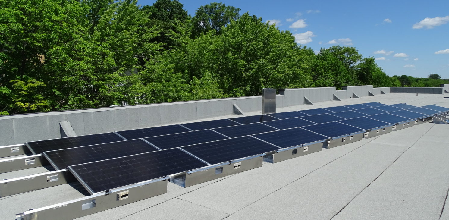 Solar panels on the roof of CIMA+ office in Sherbrooke