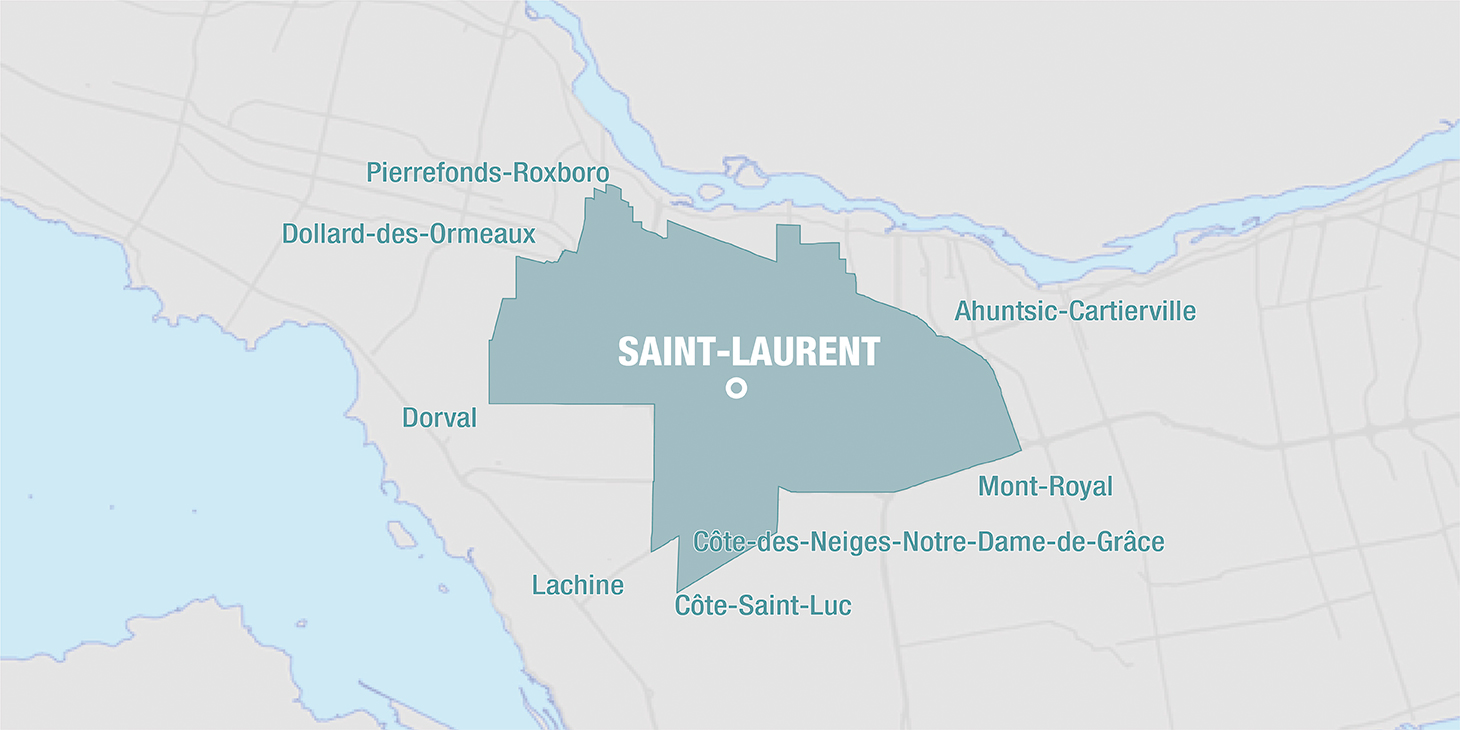 carte délimitant le périmètre de l'arrondissement Saint-Laurent de Montréal
