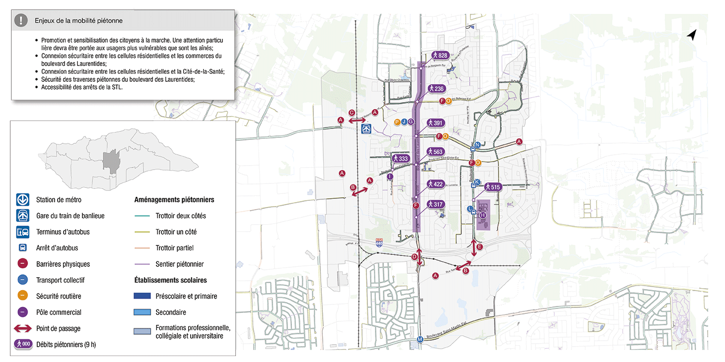 Map illustrating CIMA+'s know-how for the planning and design of pedestrian infrastructures