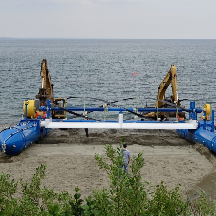 Tidal turbine installed by CIMA+ on the banks on the outskirts of the town of Igiugig in Alaska