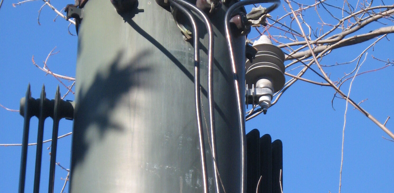 Transformer on an overhead electricity network