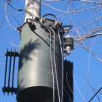 Transformer on an overhead electricity network