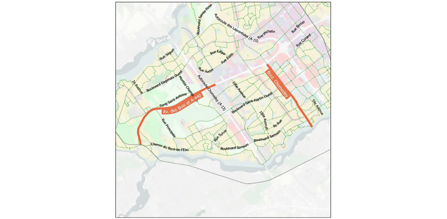 Traffic map of the Avenue des Bois corridor