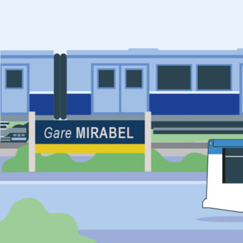 Illustration of a train at the platform in Mirabel station