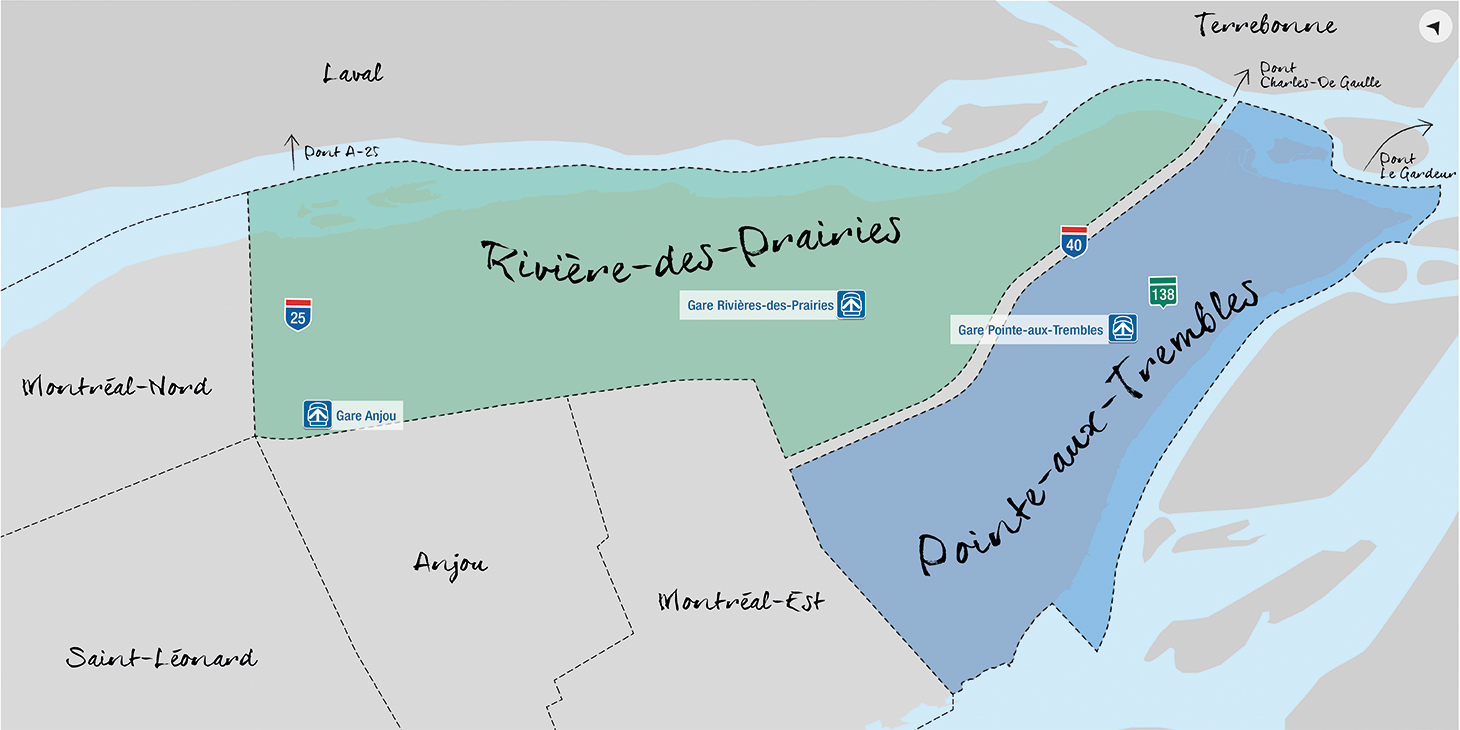 Map delimiting the perimeter of the Rivière-des-Prairies borough in Pointe-aux-Trembles
