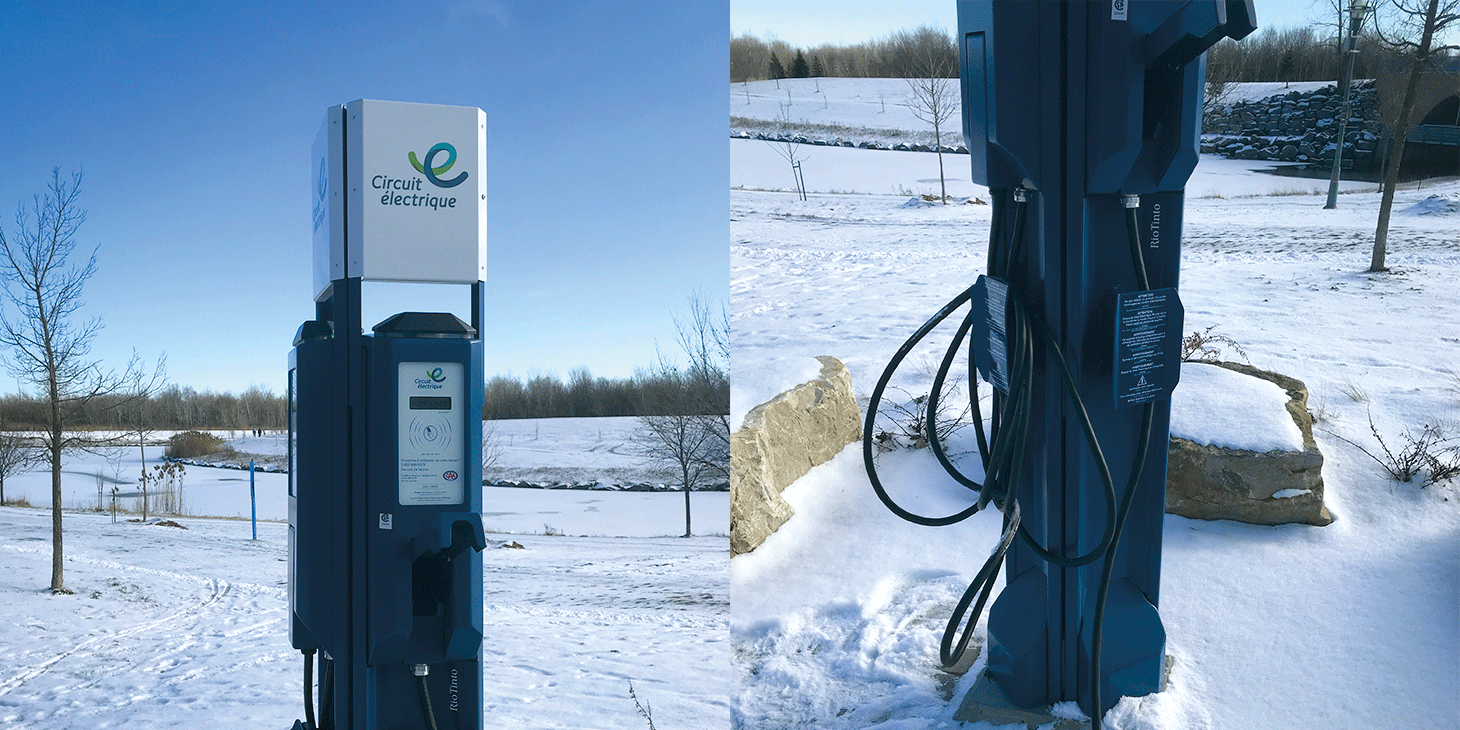 Cable connected to an electric vehicle charging station used to charge the vehicle
