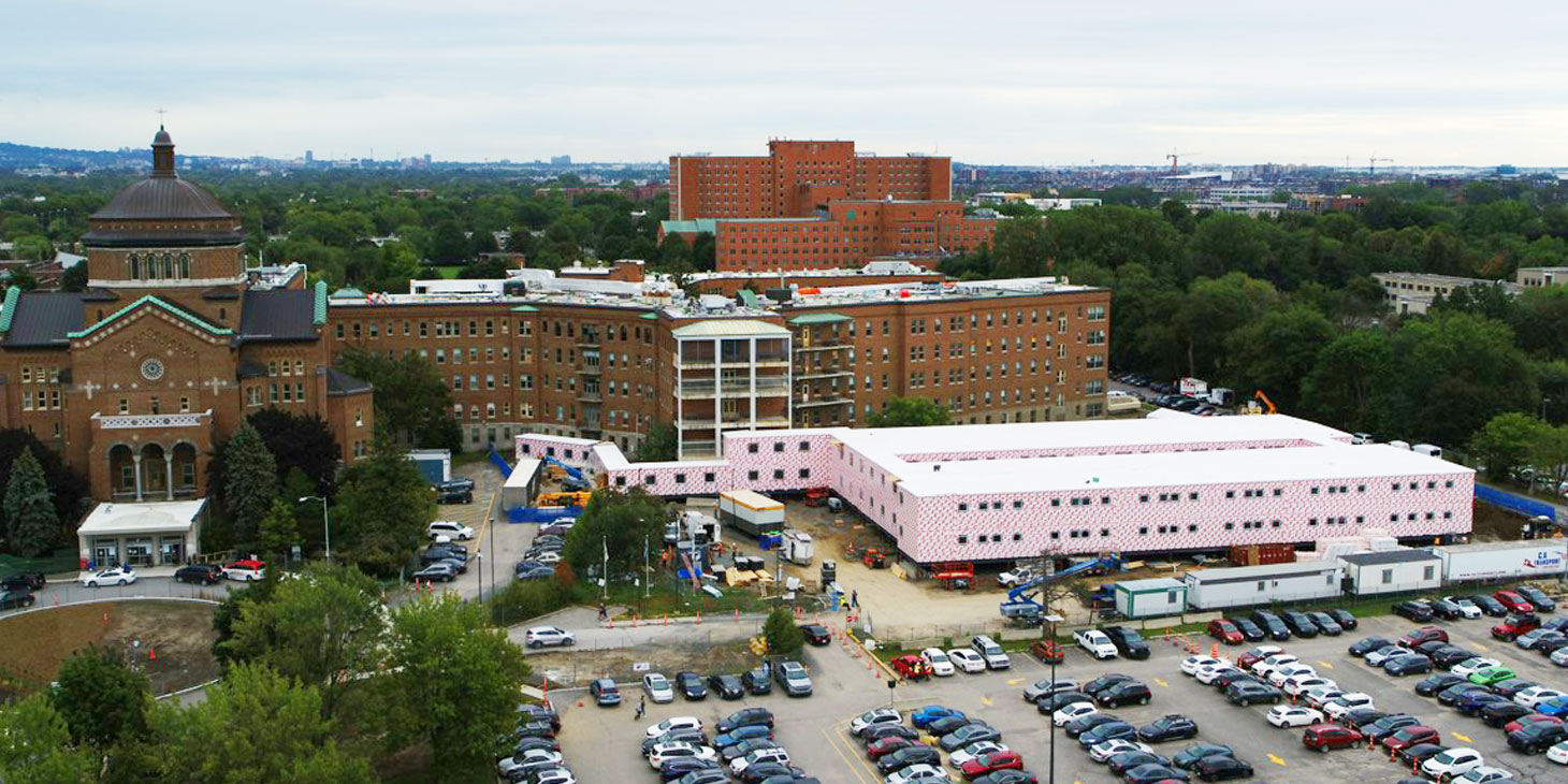 Aerial view of Sacré-Coeur hospital construction site in Montreal