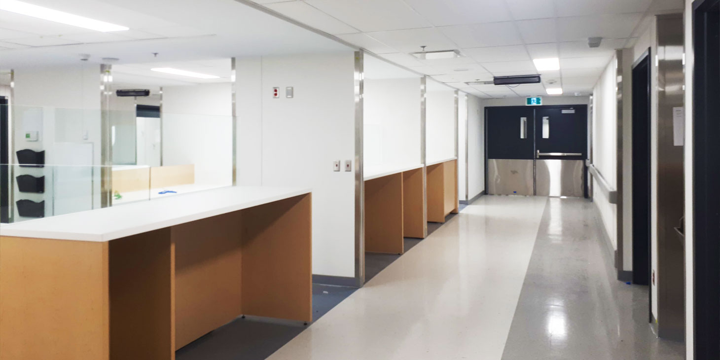 Completed interior corridor of the Sacré-Coeur hospital in Montreal