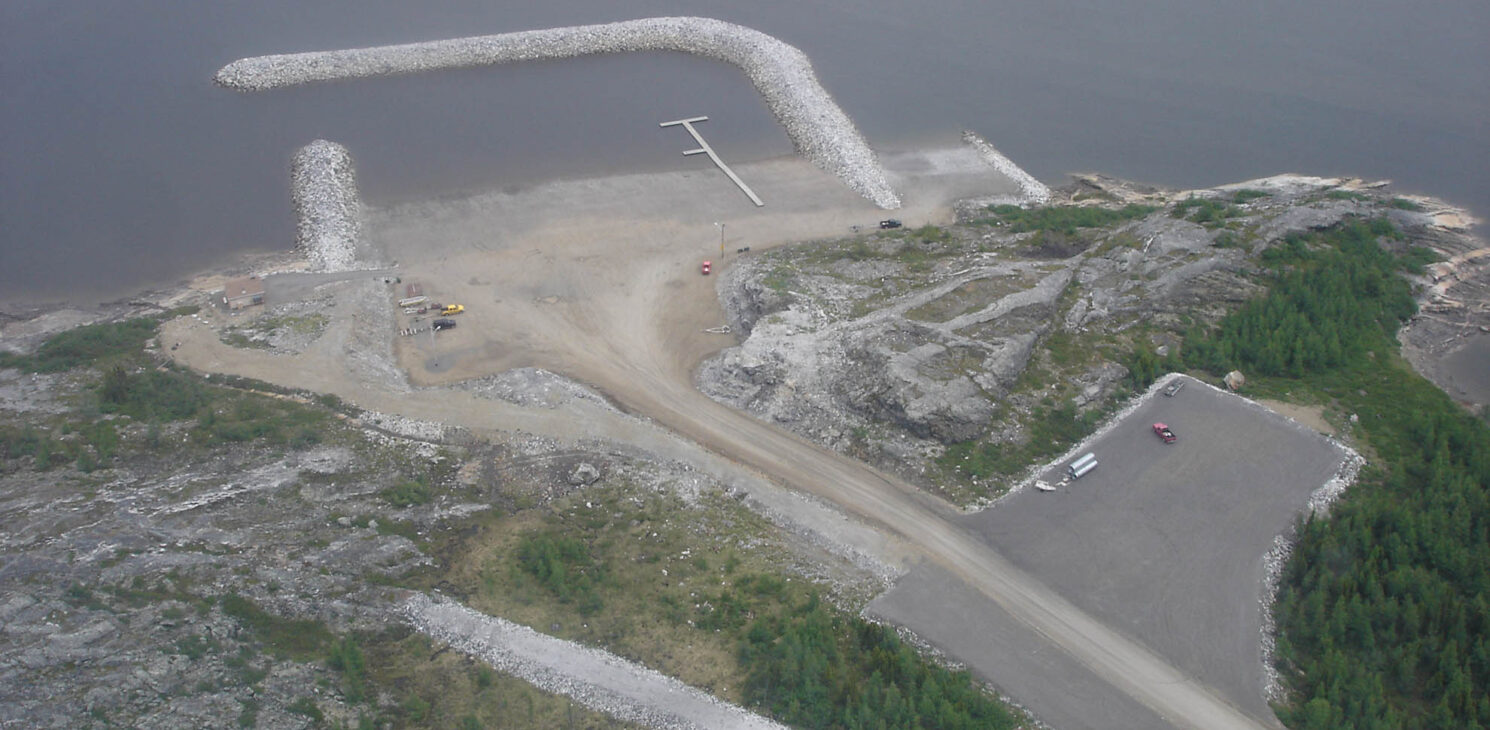 Construction site of the marine infrastructure construction project in Nunavik, Quebec