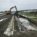 Construction site for the development of a roundabout at the intersection of Route 101 and Davy Avenue, in Rouyn-Noranda