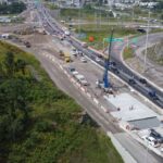 Supervision of work on the Pierre-Laporte bridge - aerial view of the construction site