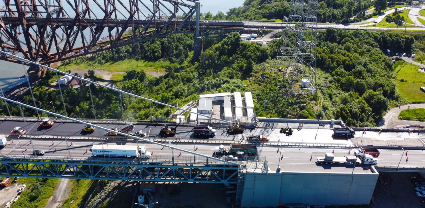 Surveillance des travaux sur le pont Pierre-Laporte - vue aérienne du chantier