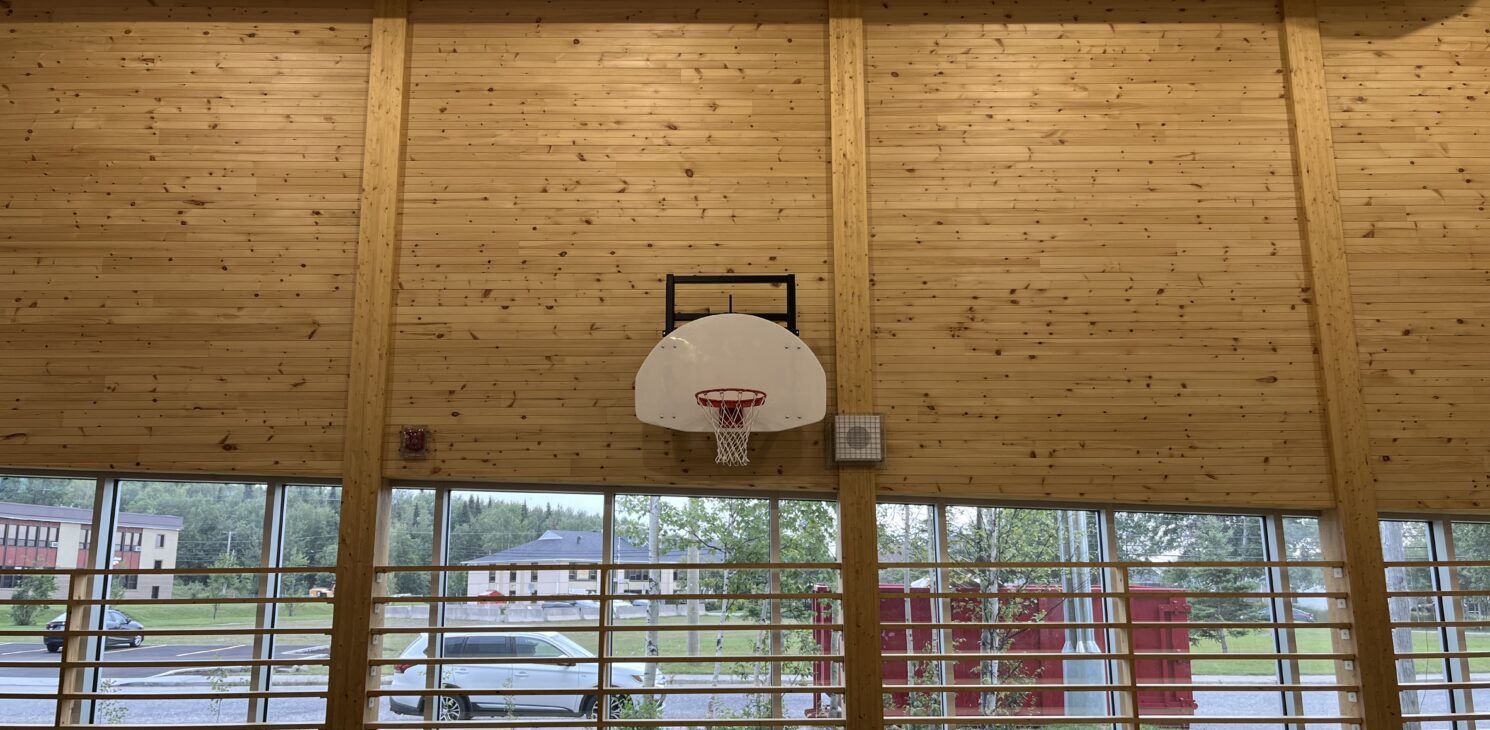 inside building wood basketball hoop