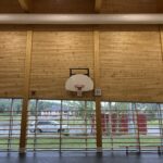 inside building wood basketball hoop